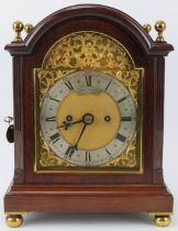 An Edwardian double fusee mahogany bracket clock by Goldsmiths & Silversmiths of London. Door key,