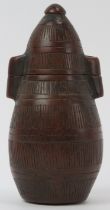 Tribal art: A rare African gunpowder container, Kuba Kingdom, Congo, 19th century. Carved in wood