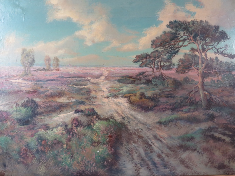 A framed oil on canvas 20th century, 'Landscape scene with moorland', signed indistinctly and - Image 2 of 7