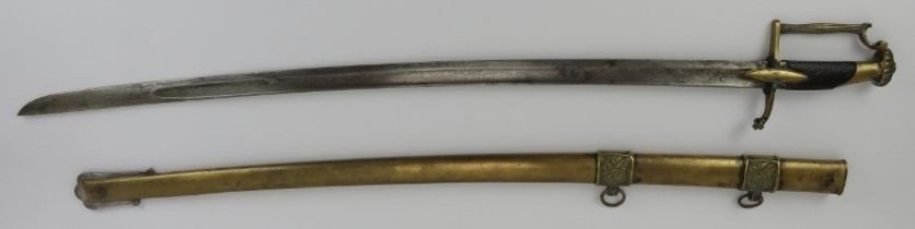 Militaria: A French Hussar cavalry officer’s sabre sword, 19th century. With a cross hatched