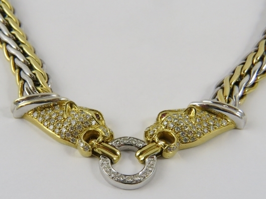 A Cartier style ruby and diamond set white and yellow precious metal gold Leopard/Panther collar - Image 6 of 7