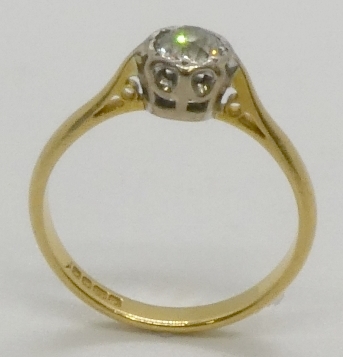 An old mine cut diamond single stone ring, illusion set in 18ct white and yellow gold, hallmarked - Image 3 of 5