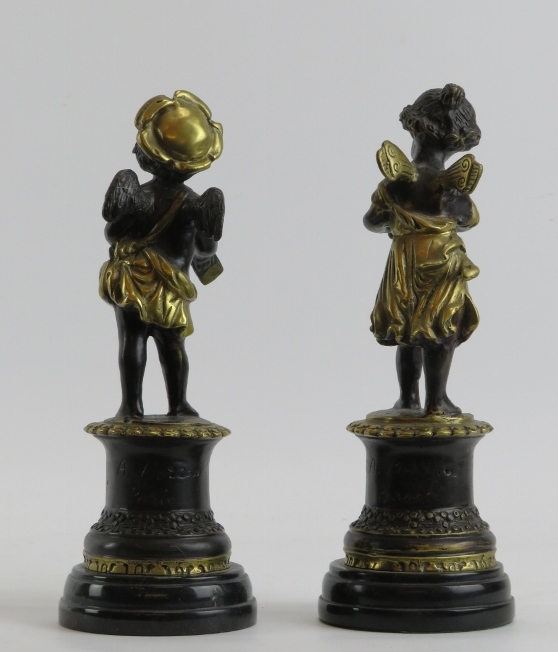 A pair of French bronzed brass figures of a fairy and angel after Auguste Moreau, 20th century. - Image 2 of 2