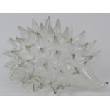 A clear pyrex glass hedgehog designed by Vera Liskova, circa 1960s/70s. 15.5 cm length. Condition