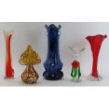 A group of five Murano/Bohemian glass vases, mid/late 20th century. (5 items) 31.5 cm tallest heigh