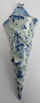 An English Delft tin glazed wall pocket. Possibly 18th century. 35.1 cm height. Condition report: