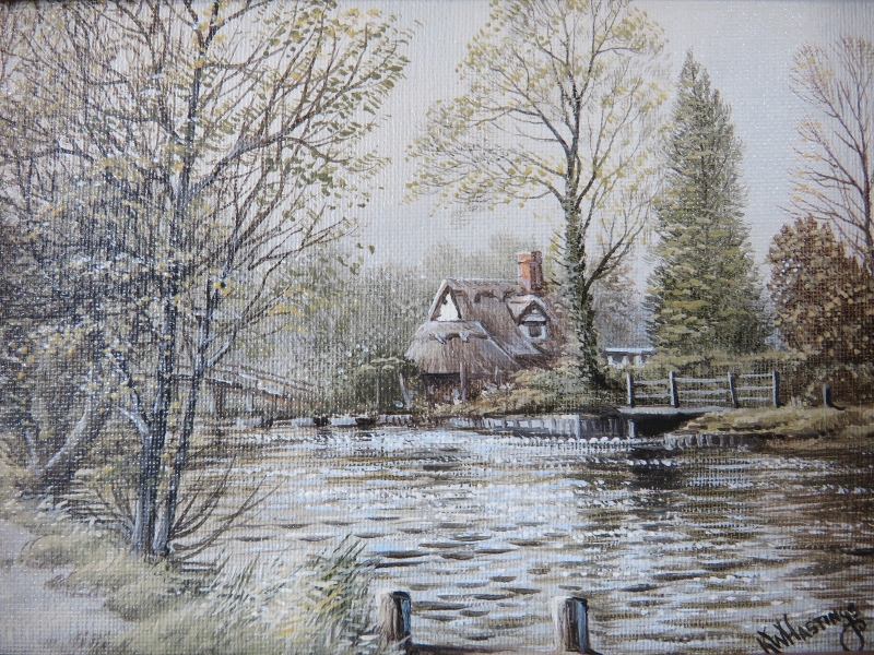 Keith W Hastings (1948) - A framed oil on board, 'College at Flatford from the lock', signed lower - Image 2 of 5