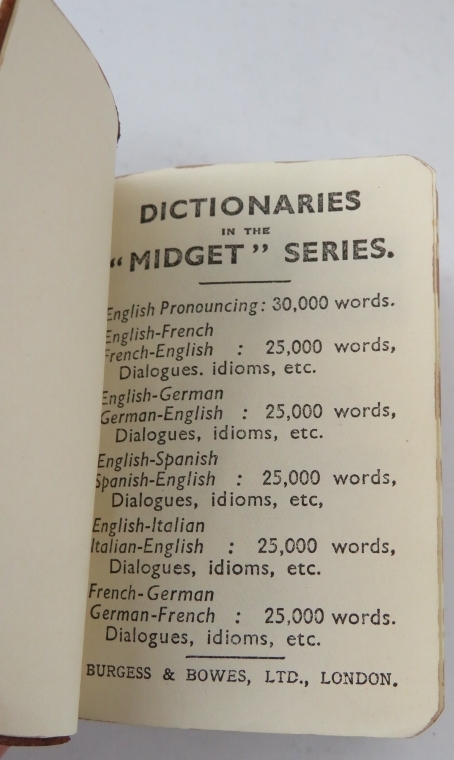 Set of four Midget Series Language Dictionaries, each leather bound and gold blocked, in fitted - Image 3 of 4