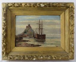 A Hulls (19th century) - Gilt framed oil on canvas, 'Ship moored off the coast with steam ship in