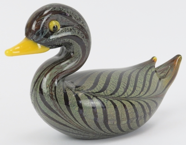 A Murano glass duck, 20th century. Possibly by Franco Moretti. 20.5 cm length. Condition report: - Bild 2 aus 3