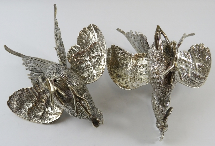 A pair of Middle Eastern white metal fighting cockerel figures, each bearing a .900 mark in - Image 3 of 4