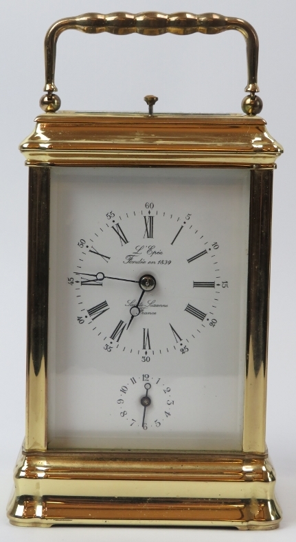 A French L'Epee brass repeater carriage clock, 20th century. Dial signed ‘L’Epee Fondee en 1839