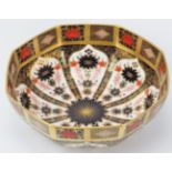 A Crown Derby porcelain Imari pattern bowl. Of octagonal form. Numbered 1128 with factory marks