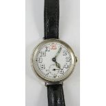 A vintage Swiss service trench wristwatch, with manual winding, lever escapement. Front opening