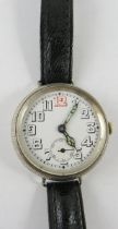 A vintage Swiss service trench wristwatch, with manual winding, lever escapement. Front opening