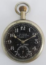 Militaria: A WWI Royal Flying Corps 30 Hour Non Luminous Mark V aviator’s pocket watch. Black dial