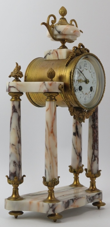 A French Louis XVI style gilt metal and marble portico mantel clock, late 19th/early 20th century. - Image 2 of 4