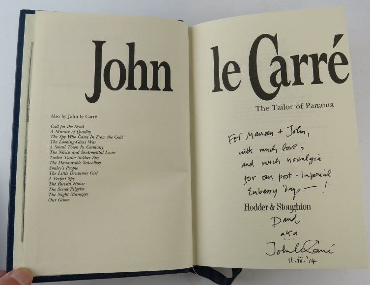 John Le Carre, signed, The Tailor of Panama, 1996 First Edition. Blue leather binding in black cloth