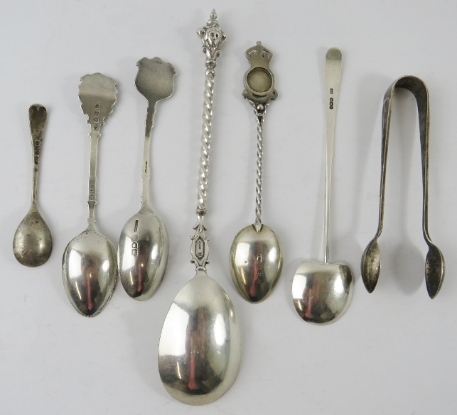 Mixed lot of silver spoons and sugar tongs including Queen Victoria Jubilee, Arts & Crafts and - Image 2 of 2