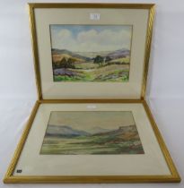 Viscountess Darnley - Two framed & glazed watercolours, 'Lammermuir Hills' and 'The marshes near