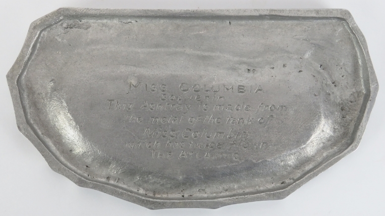 Aviation memorabilia: A ‘Miss Columbia’ cast gas tank metal transatlantic flight souvenir ashtray. - Image 2 of 2