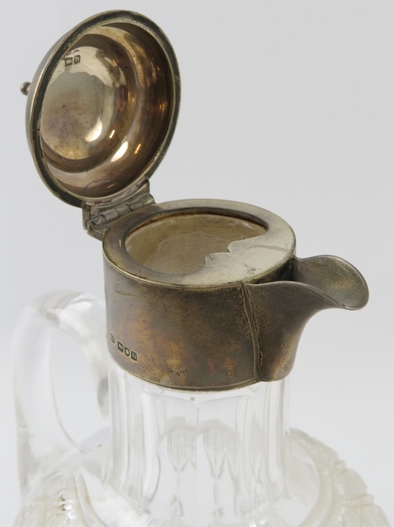 A late Victorian silver mounted cut glass claret jug, hobnail cut with gothic crosses. Hallmarked - Image 4 of 4