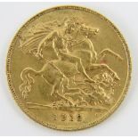 A George V 1912 gold half sovereign coin.