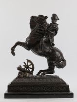 A large cast bronze statue of Napoleon Bonaparte on horseback, 20th century. Depicting Napoleon