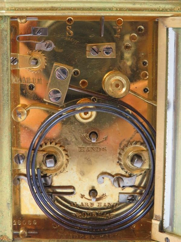 A Charles Frodsham brass repeater carriage clock with alarm, late Victorian/Edwardian period. Dial - Image 4 of 5
