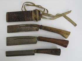 Three vintage Japanese nata axes. Nata axes are traditional Japanese tools typically used to cut