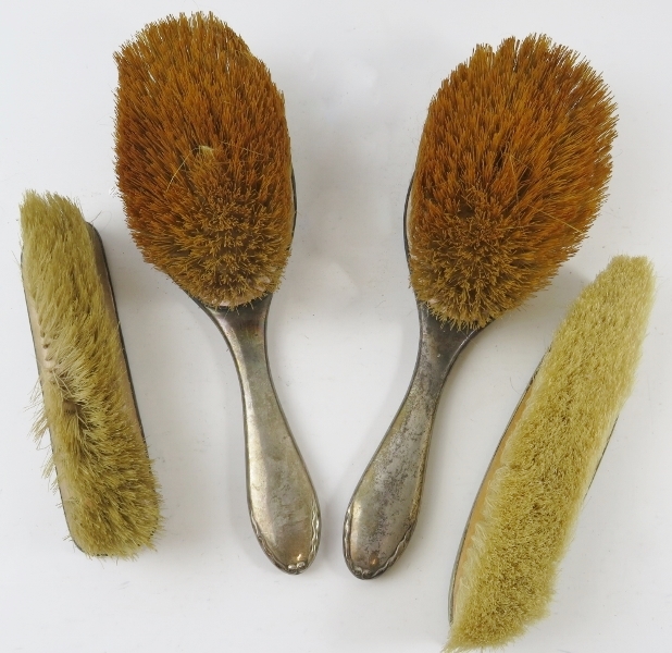 Four antique silver backed brushes, three with a monogram B. All fully hallmarked. - Image 2 of 3