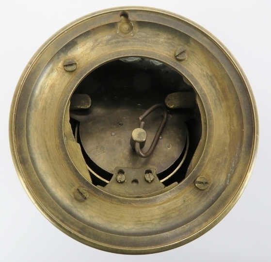 A vintage cold painted brass bulldog reception desk bell. Modelled with glass eyes, mechanical - Image 4 of 4