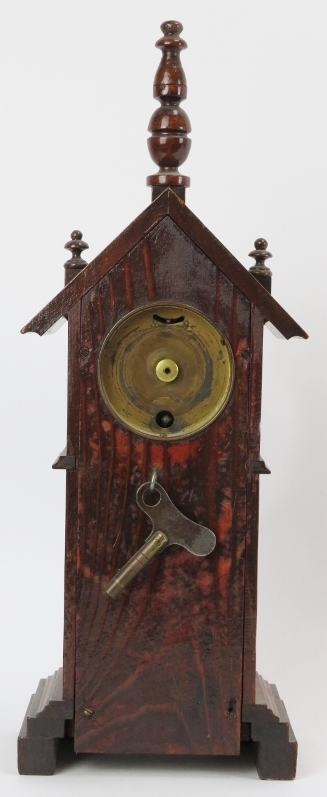 A novelty mahogany clock tower mantle clock, late 19th/early 20th century. Key included. 36.7 cm - Bild 3 aus 4