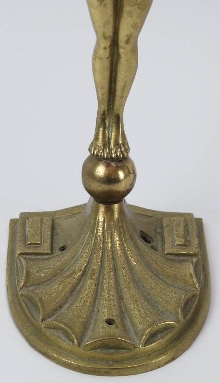 An Art Deco gilt brass ‘Diana’ table lamp, early 20th century. With later added spherical glass - Image 2 of 3
