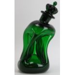 A Jacob Bang for Holmegaard tipsy ‘Kluk Kluk’ pinched green glass decanter, mid 20th century. 23.2