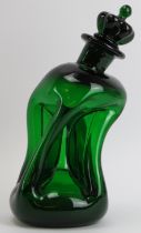 A Jacob Bang for Holmegaard tipsy ‘Kluk Kluk’ pinched green glass decanter, mid 20th century. 23.2