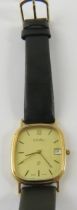 Roamer, a gent’s 9ct yellow gold quartz wristwatch, the rectangular case with reeded bezel, gold