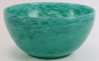 A Scottish Monart mottled green glass bowl, mid 20th century. 22 cm diameter. Condition report: Good