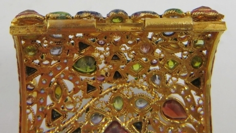 A decorative 22ct gold Indian wide hinged bangle, of openwork design all over set with facet cut - Image 6 of 7