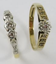 A 9ct yellow gold and diamond single stone ring, the round brilliant cut diamond in white metal