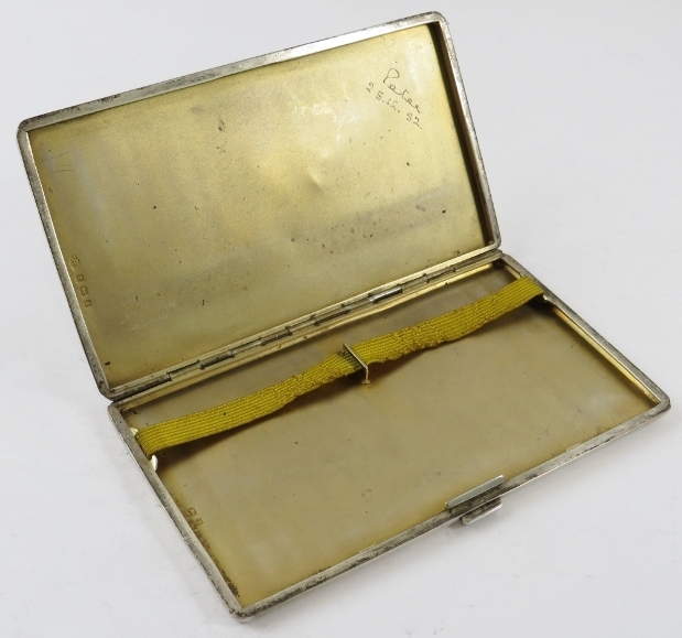 A machine turned silver cigarette case with gilded interior. Hallmarked for Birmingham 1933, maker - Image 2 of 3