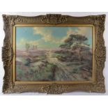 A framed oil on canvas 20th century, 'Landscape scene with moorland', signed indistinctly and