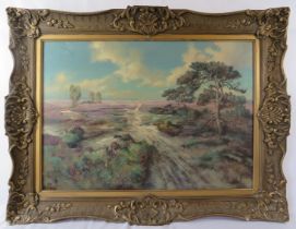 A framed oil on canvas 20th century, 'Landscape scene with moorland', signed indistinctly and