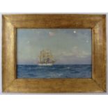 Ernest Dade (1868 - 1936) - A framed & glazed watercolour, 'Ship at sea with full sail', signed