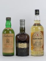 Three vintage bottles of Scotch Whisky. Comprising a bottle of Ballentine’s, Glen Grant and Chivas