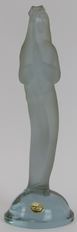 A Bohemian frosted alexandrite (neodymium) glass figure of Madonna, Czechoslovakia, 20th century.