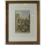 A late 19th Century framed & glazed watercolour, 'Shrewsbury town scene'. 26cm x 16.5cm (6.5'' x