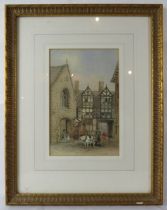 A late 19th Century framed & glazed watercolour, 'Shrewsbury town scene'. 26cm x 16.5cm (6.5'' x