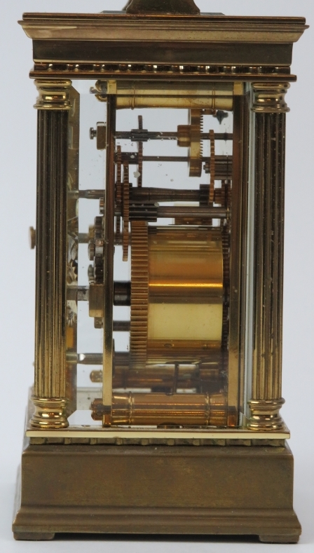 A French L'Epee brass carriage clock, 20th century. Frame with corner columns, dial signed ‘L’Epee - Image 5 of 6