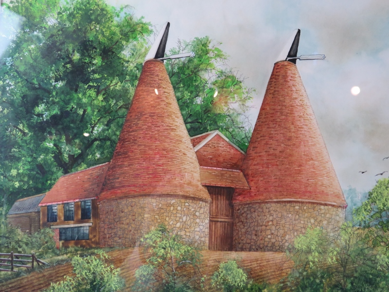 Clifford S Perry - A framed & glazed watercolour, 'Horses ploughing by Oast House, Ightham Mote - Image 4 of 8